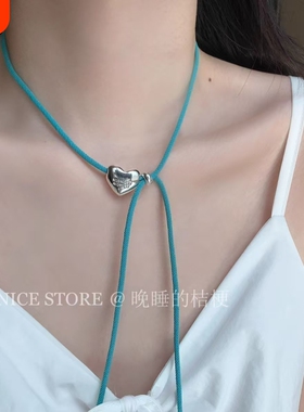 松蓝海韩版爱心字母蓝绳项链简约个性百搭高级感锁骨链可调节蓝色