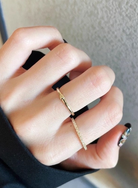 金色简约素圈戒指女小众设计开口食指戒轻奢高级感叠戴指环装饰