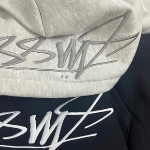 潮牌斯图西Stu连帽卫衣帽子刺绣重磅高版本秋冬加绒亲子黑色灰色