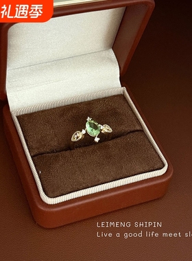 复古仿橄榄石椭圆戒指女ins风小众高级感指环轻奢时尚气质食指戒