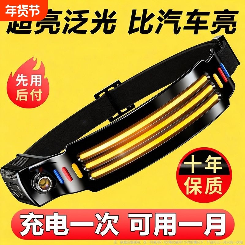 微笑鲨强光耐用头灯安全帽专用感应头戴式超亮户外COB工作头盔灯