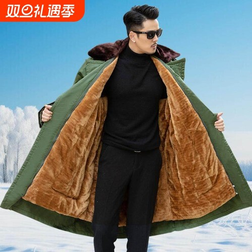 加绒加厚保暖绿色东北棉袄棉大衣男劳保冷库防寒服新款军大衣冬季