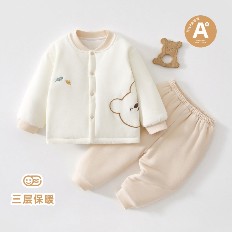 婴儿衣服秋冬棉衣百搭宝宝分体套装儿童保暖内衣冬季分体棉服睡衣