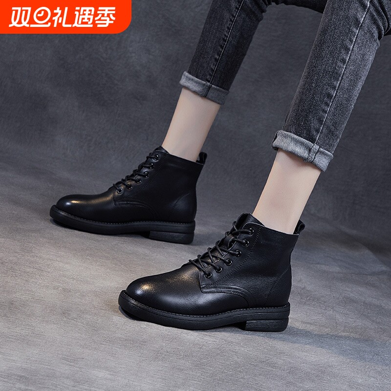 欧洲站真皮矮帮马丁靴女2025新款秋冬平跟百搭低帮女靴软底牛皮英