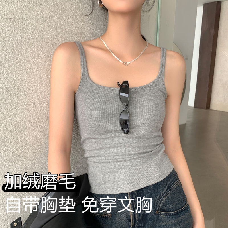 保暖背心内衣女士带胸垫磨毛加绒