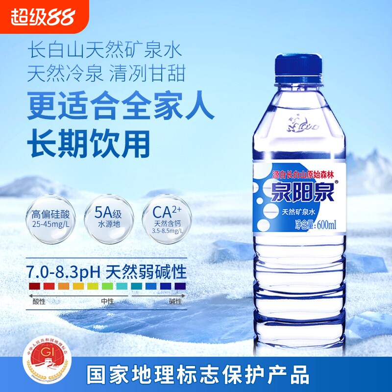 泉阳泉600ml长白山天然矿泉水饮用水大桶水家用户外泡茶组合5L图片