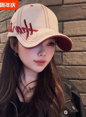 字母刺绣棒球帽子女2026春季新款遮阳鸭舌帽大帽檐红色黑色折叠
