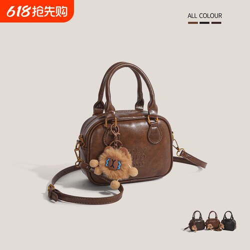 伊布古奇高级感复古手提枕头包包女2025新款时尚单肩包保龄球手工