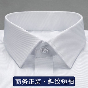 白色短袖衬衫斜纹男商务工装衬衣抗皱免烫西装职业装蓝粉纯棉正装