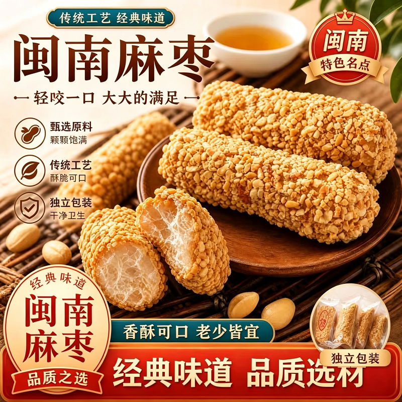 福建泉州特产芝麻麻枣蓼花糖酥糕点健康解馋小吃零食多规格