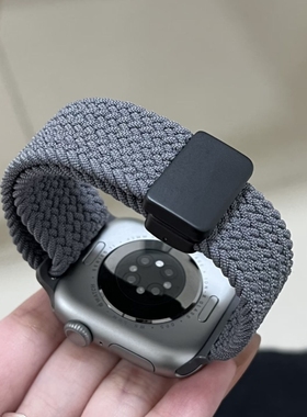 适用iwatch11表带S10苹果S9手表尼龙钛灰色S8简约Applewatch编织S7表带SE运动6高级ultra23女生watchs腕带7男