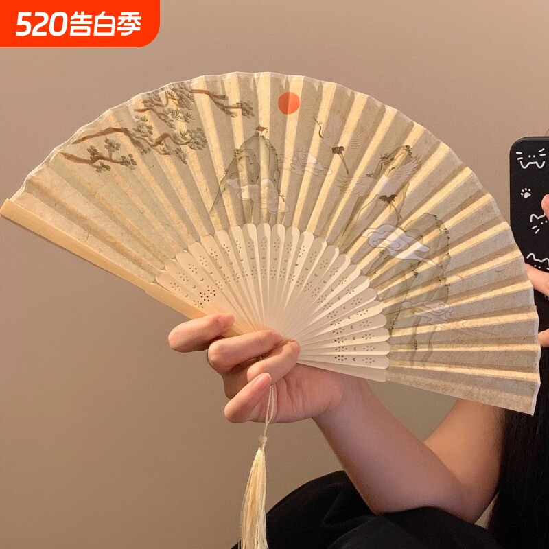 桂花望月兔古风折叠扇子女夏天轻便旗袍汉服随身便携国风舞蹈竹扇