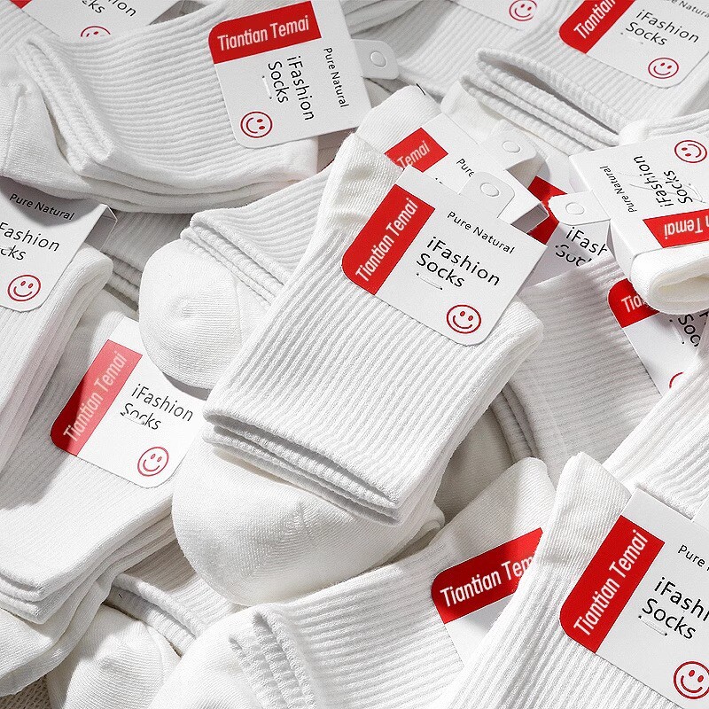 白色袜子男士中筒袜春秋季防臭吸汗运动袜子女短袜黑色学生长筒袜