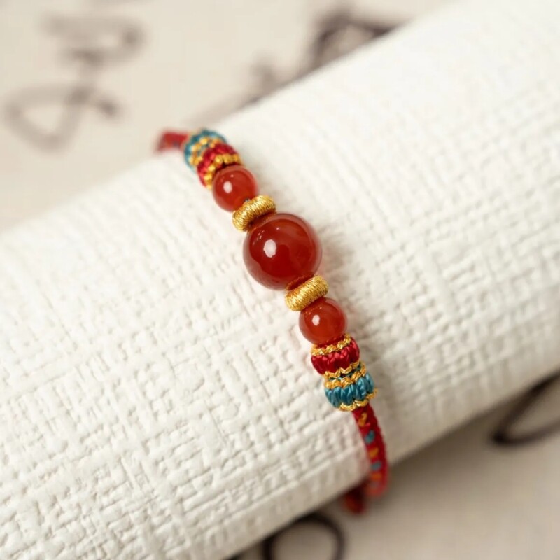 【吉祥如意】玛瑙敦煌风手绳民族风高级情侣闺蜜礼物中国红手绳