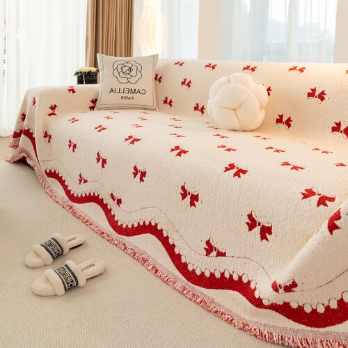 结婚喜庆沙发盖布秋冬毛绒新款沙发垫四季通用盖毯红色沙发巾氛围