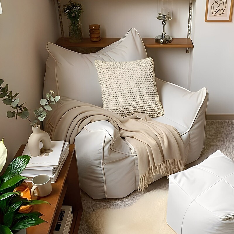 懒人沙发可躺可睡单人懒人椅狗窝豆袋卧室小沙发榻榻米白色卡通