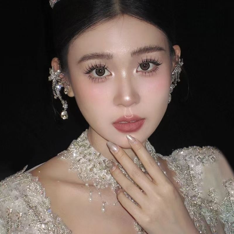 重工轻奢耳环高级感闪钻花朵耳骨夹婚纱晚礼服无耳洞耳饰晨袍耳夹