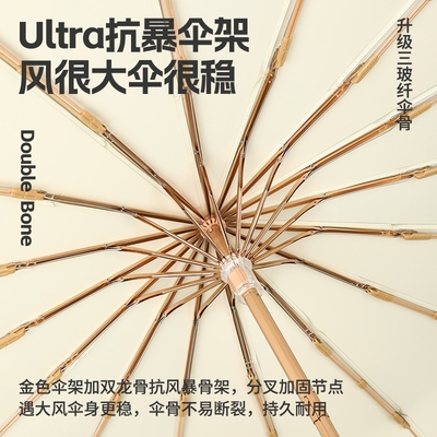 16骨双龙骨太阳伞防晒防紫外线遮阳伞女晴雨两用高颜值彩胶手动UV