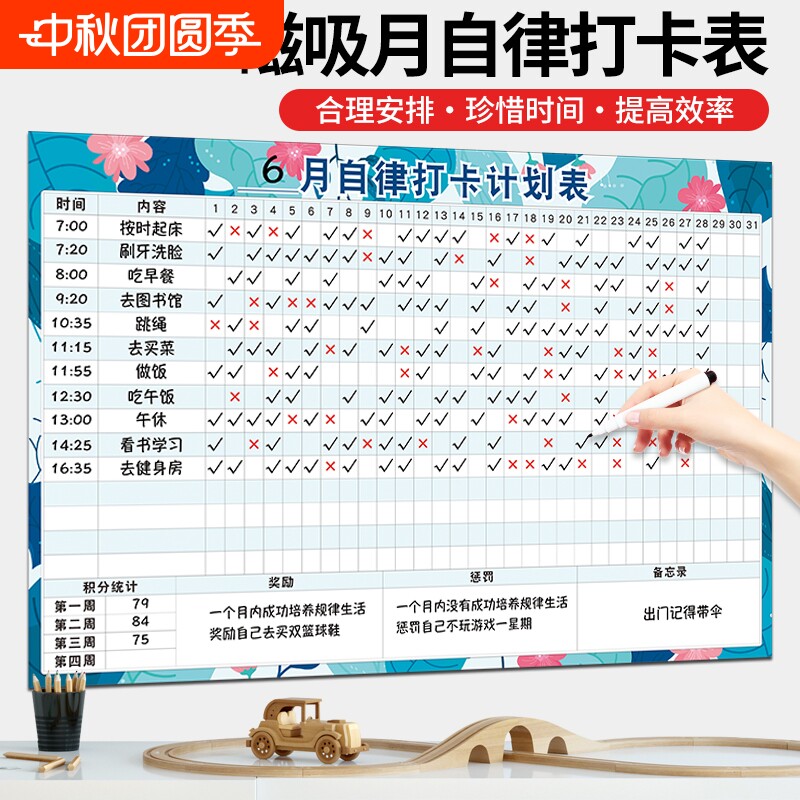 学习自律打卡计划表月记录表墙贴图片