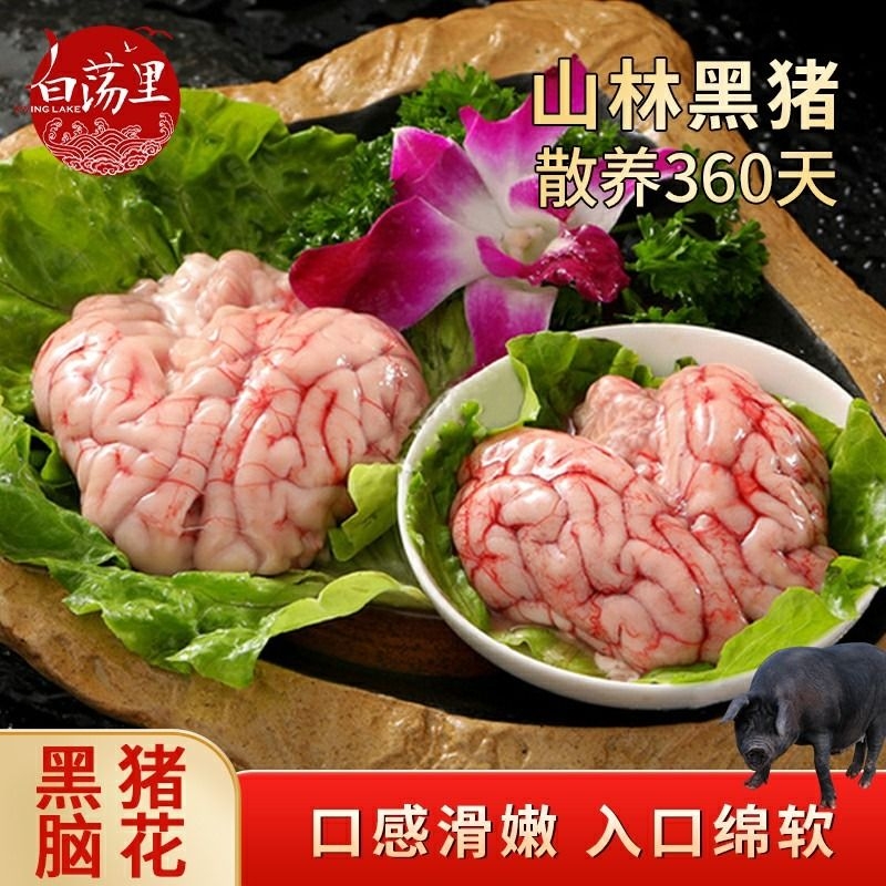 白荡里黑猪脑花冷冻猪脑火锅烧烤食材生猪脑子正宗山林散养土猪肉