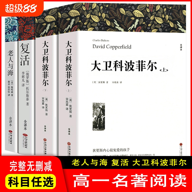 高一名著阅读书大卫科波菲尔复活老人与海战争与和平乡土中国红楼梦百年孤独高中课外阅读小说完整无删减全译本文学经典双城记