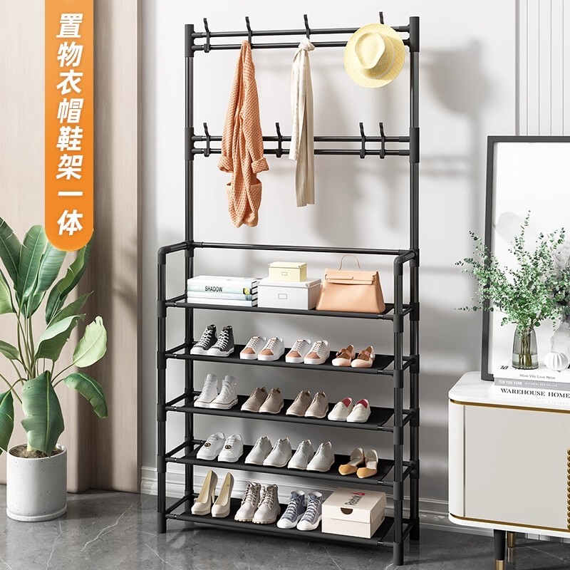 简易鞋架门口多层落地一体式鞋帽家用衣帽架鞋柜出租房架子收纳