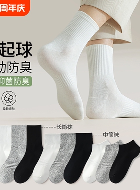 白色袜子男款春秋季吸汗防臭运动中筒袜青少年透气短袜男士长筒袜