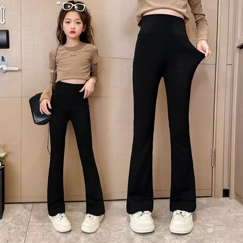 女童裤子春秋2024新款儿童瑜伽裤微喇鲨鱼裤秋季女大童喇叭裤薄款