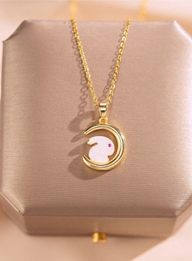 日韩简约小兔子项链女月亮玉兔吊坠同款小众轻奢饰品儿童礼物项链