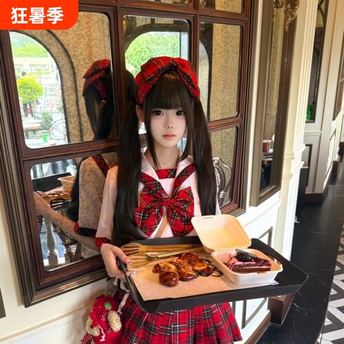 BL苏格兰红格复刻日系漫画感萌妹短袖百褶裙JK制服水手服套装