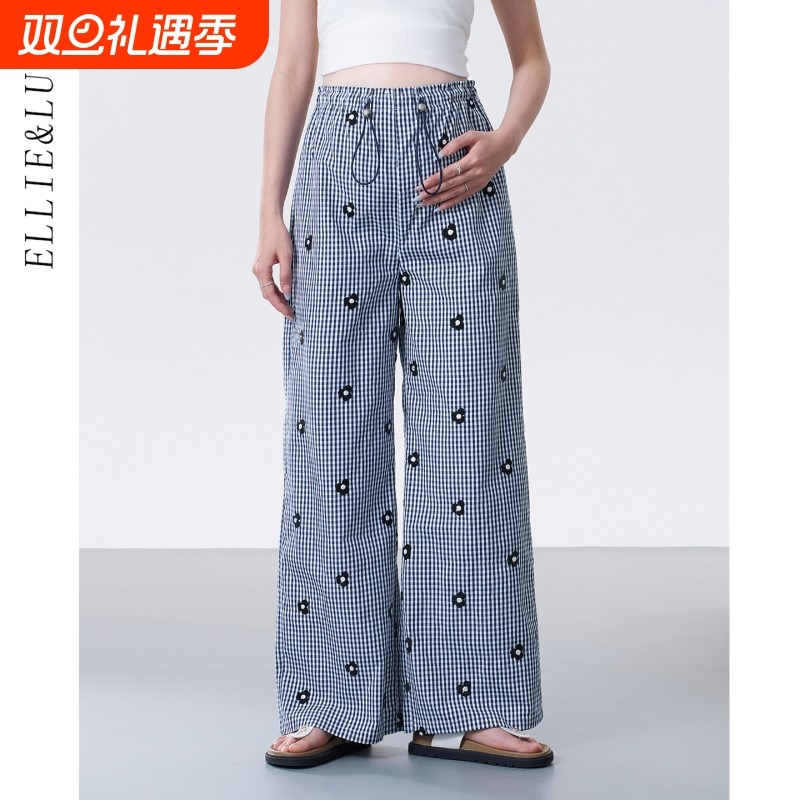 ellieluke孕妇阔腿裤子夏季薄款外穿2025新款小个子格子