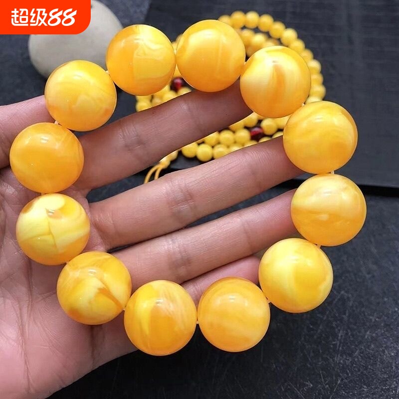 黄蜜手串白花鸡油黄老蜜飘花手链蜜蜡手串聚宝盆男女款黄财高品质