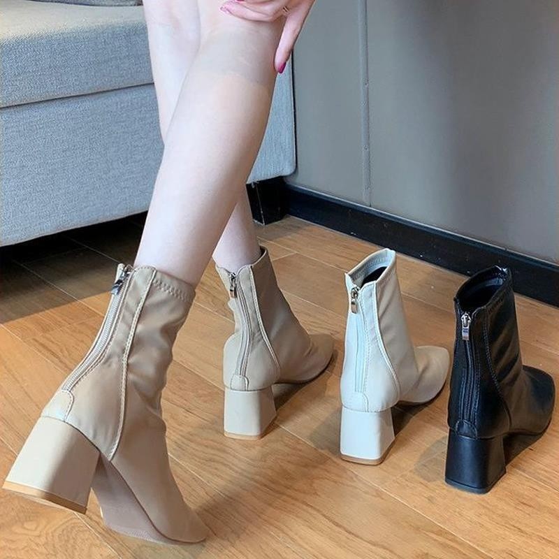 紅蜻蜓女鞋马丁靴女英伦风2020新款春秋季单靴方头粗跟网红瘦瘦高,女鞋,马丁靴,淘宝优惠券,粉丝福利购,淘宝优惠卷