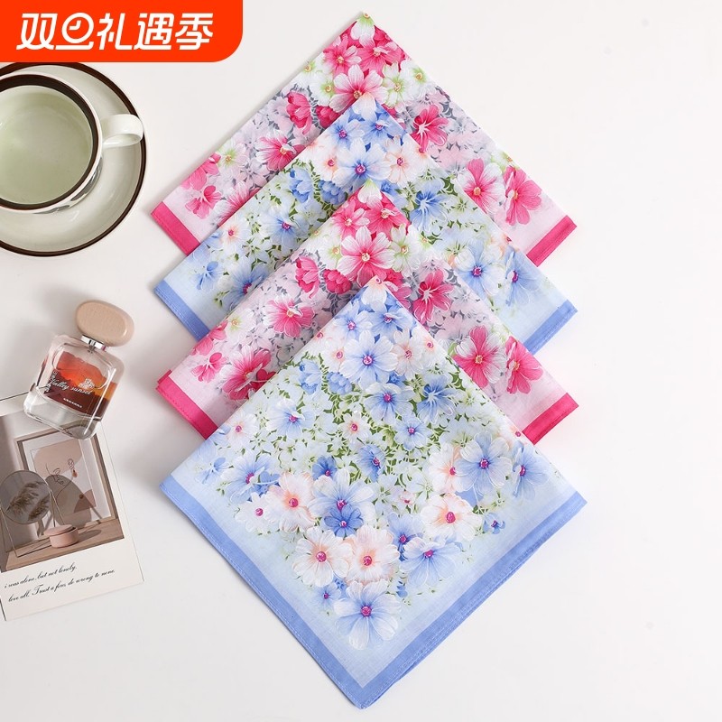 女士纯棉印花手帕便携外出夏季薄款吸水擦汗手绢柔软舒适全棉方巾