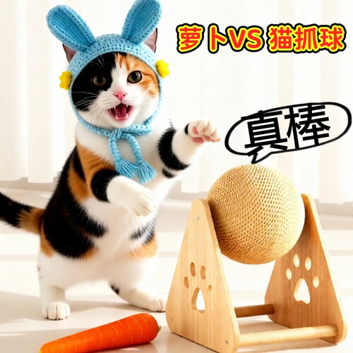 剑麻立式球类不掉屑新款自嗨玩具实木球笼猫抓球猫咪用品自嗨玩具