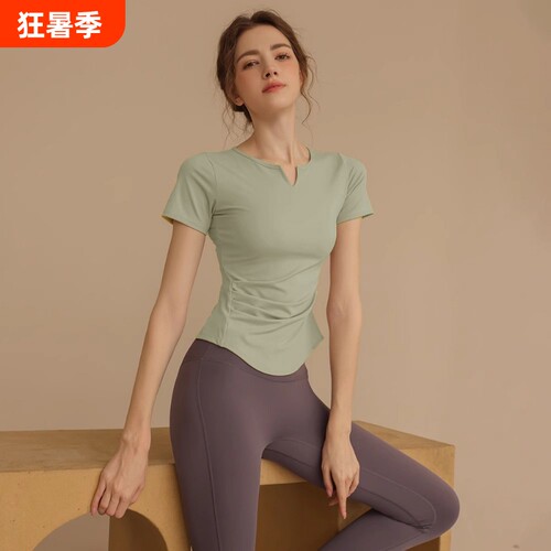 裸感速干瑜伽服女修身显瘦透气跑步运动T恤训练健身短袖上衣夏季