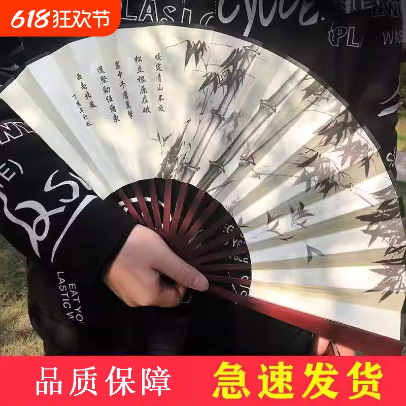 中国风丝绸大绢扇子古风折扇汉服半手工男霸气折叠扇竹儿童夏天