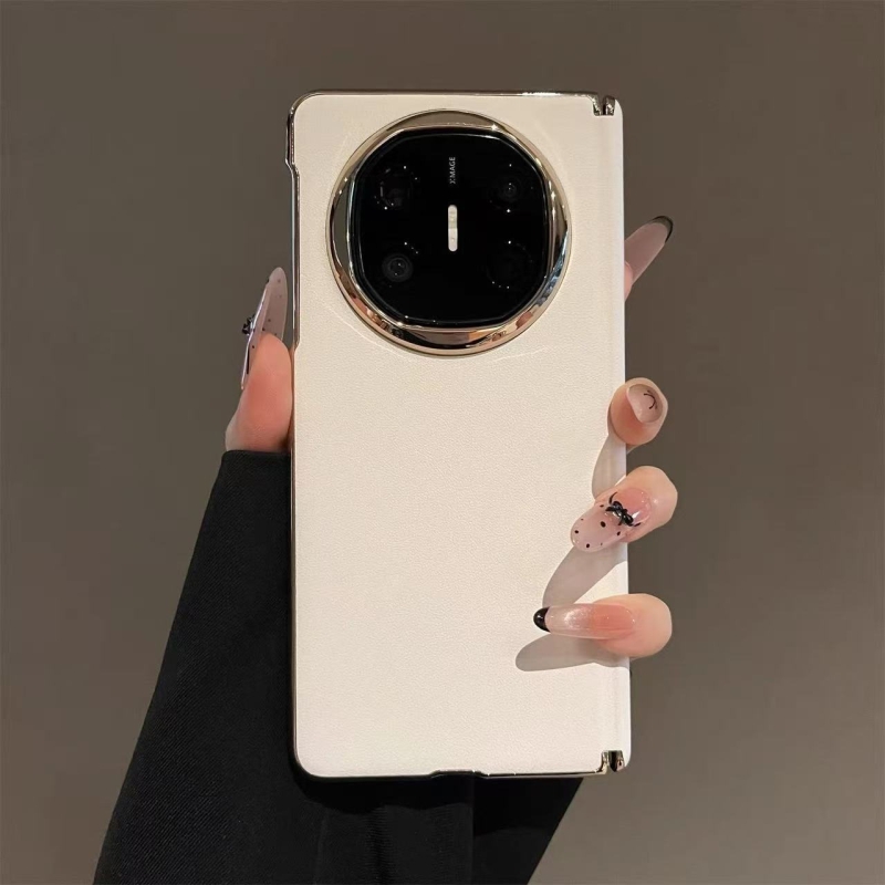 适用于华为Mate X5瓷白色经典素皮手机壳Mate X5典藏版高级轻奢防摔保护套