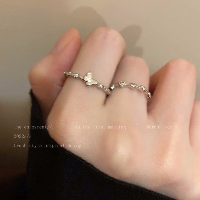 微镶锆石爱心蝴蝶戒指女冷淡风简约小众高级感指环个性开口可调节