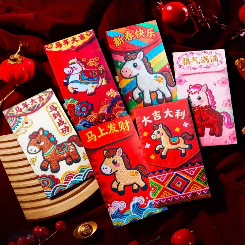 【卡通福马萌马系列红包】平面刺绣风格可爱卡通春节红包马年利是