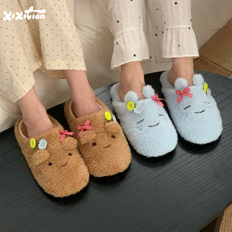 日系可爱卡通静音毛毛鞋细细条