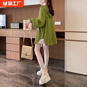 防晒衣女夏季薄款透气衬衫开衫外套潮连帽超宽松百搭中长款外套女