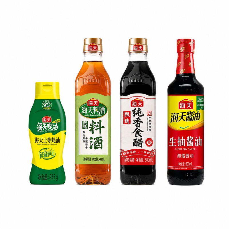 海天家用调味品组合生抽酱油500ml+蚝油235g+料酒500ml+香醋500ml