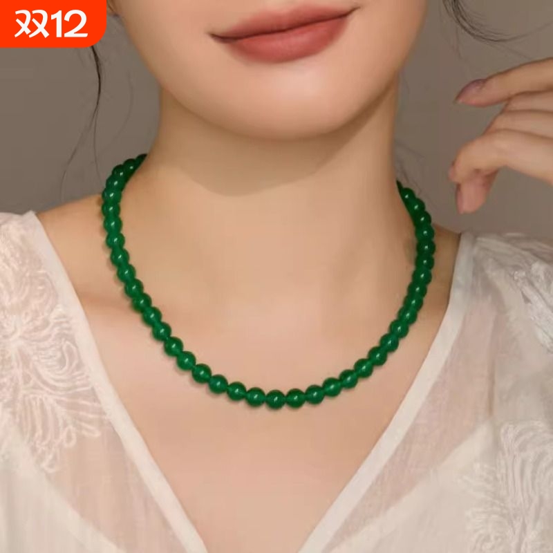 新中式绿玛瑙串珠项链2025新款爆款高级感颈链轻奢毛衣锁骨链珠链