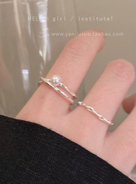 银色蝴蝶结珍珠戒指女轻