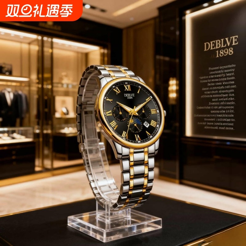 全自动男表手表男款机械风全自动防水数字双日历防水腕表男高级感