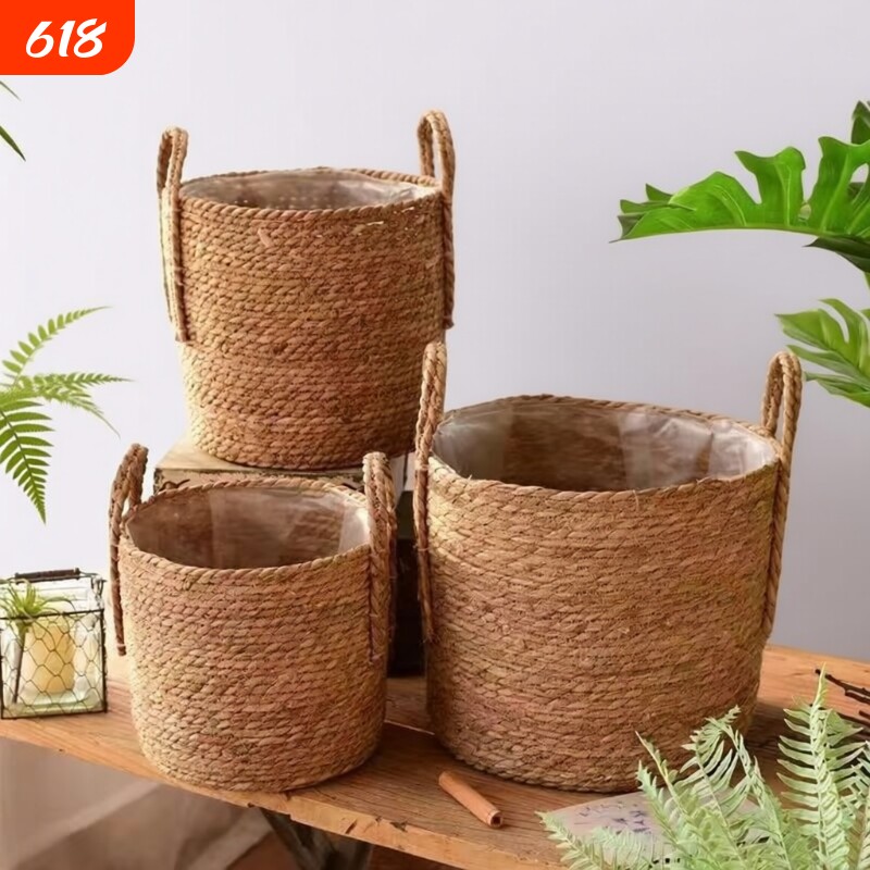 藤编北欧绿植花篮轻奢家装必备打造独特家居装饰编织花盆藤编花盆