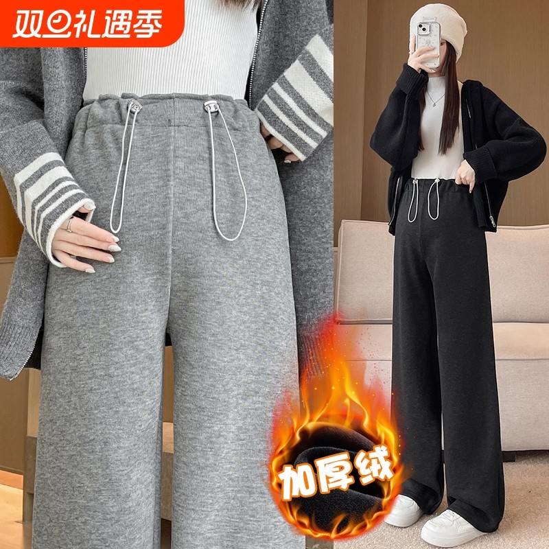 孕妇裤子无托腹秋冬季外穿保暖大码宽松加绒加厚冬装不勒肚休闲裤