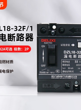 德力西电气DZL18-32F/1塑壳漏电保护断路器32A漏保20A2P老款220V
