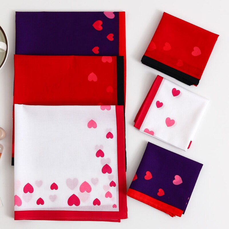 43厘米女士优雅爱心纯棉手帕多功能手绢老式怀旧手巾礼品红色白色